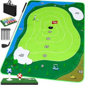52HZ 6x5Ft Golf Chipping Mat, Battle Royale Golf Game Set with Hitting Mat, 20 Grip Balls, Adults Family Outdoor Indoor Game