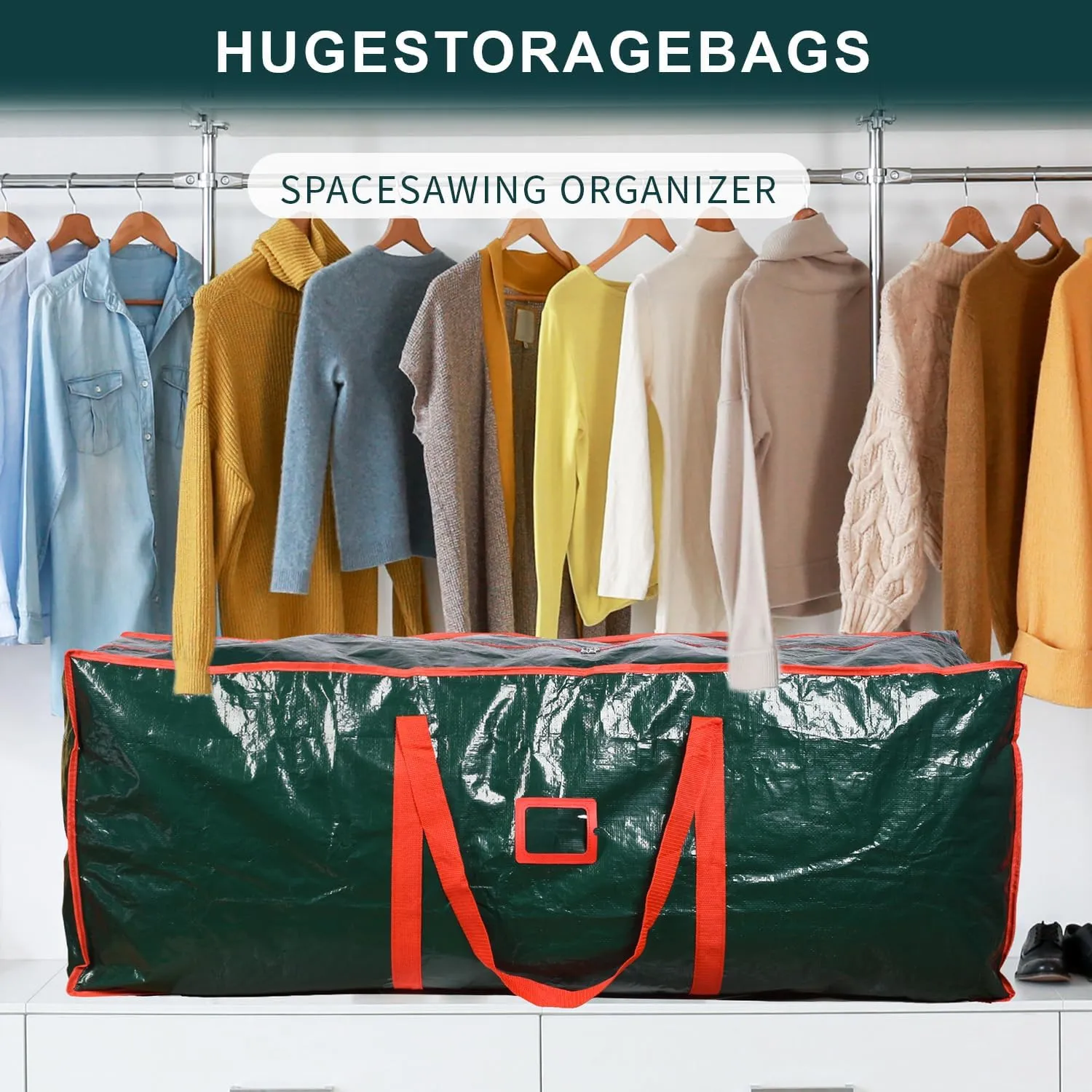 589L (9 ft) Christmas Tree Storage Bag, Reinforced Handles and Dual Zippers Wide Opening, Extra Large Storage Container for Trees and Decorations - Green 9ft
