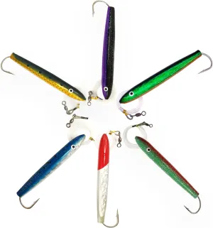 6" Rigged Mylar Cedar Plugs – 6 Pcs w/Lure Bag