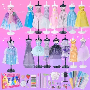 700 Pcs Fashion Designer Kit for Girls - Sewing Kit Arts and Crafts Set for Kids Ages 8-12 with 5 Mannequins & Instruction DIY Doll Clothes Making Learn to Sew Toys for Girls Christmas Birthday Gift