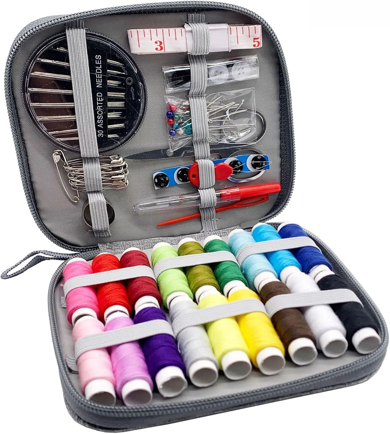 86-Piece Sewing Kit with Gray Zipper Bag – Complete Needle & Thread Set for Mending, Tailoring & Craft Projects (Ring Thimble)