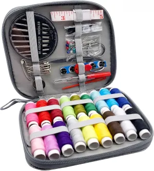 86-Piece Sewing Kit with Gray Zipper Bag – Complete Needle & Thread Set for Mending, Tailoring & Craft Projects (Ring Thimble)