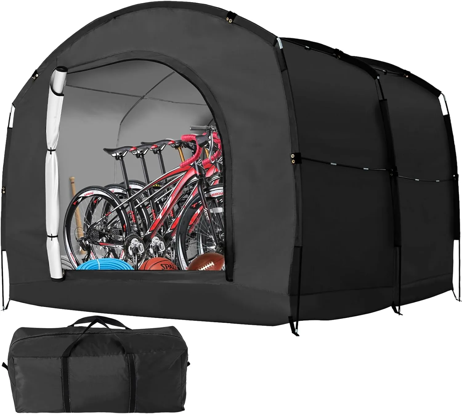 ABORON Outdoor Bike Storage Tent, Waterproof UV-Proof 230D Oxford Fabric (PU4000), Portable Backyard Shed, Ideal for Bikes, Motorcycles, Lawn Mower & Garden Tools (Black, for 4-6 Bikes)