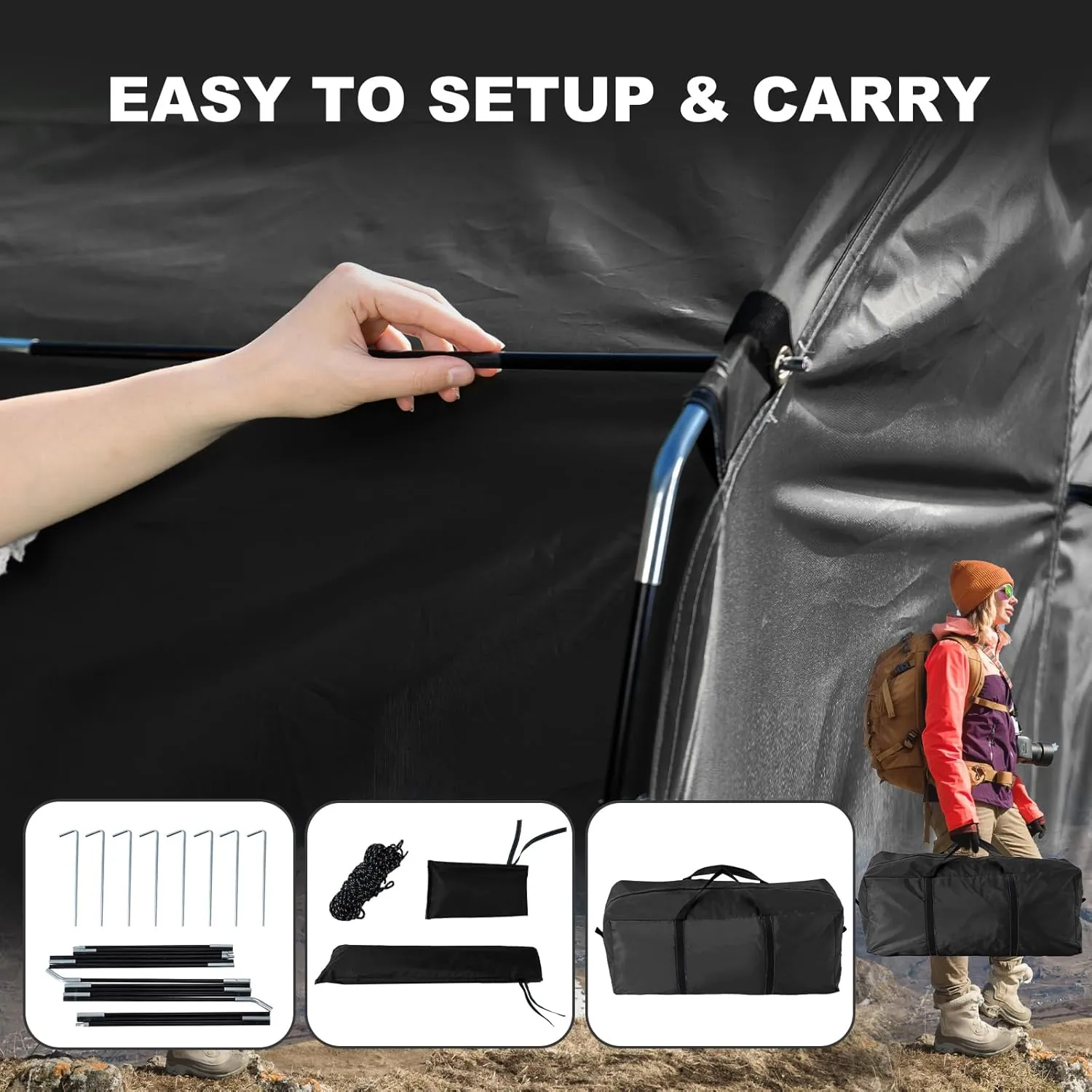 ABORON Outdoor Bike Storage Tent, Waterproof UV-Proof 230D Oxford Fabric (PU4000), Portable Backyard Shed, Ideal for Bikes, Motorcycles, Lawn Mower & Garden Tools (Black, for 4-6 Bikes)