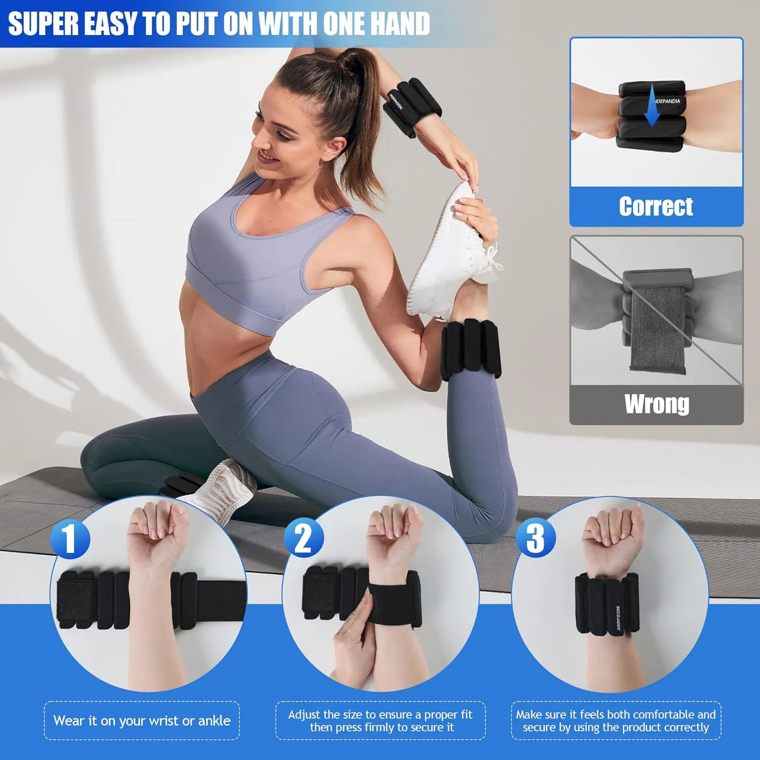 Adjustable Ankle Wrist Weights for Women Men, Set of 2 (1lb or 2lbs Each), Silicone Weighted Bangles for Arm, Leg, Hand, Ideal for Home Workouts, Yoga, Pilates, Running, Walking, Gym