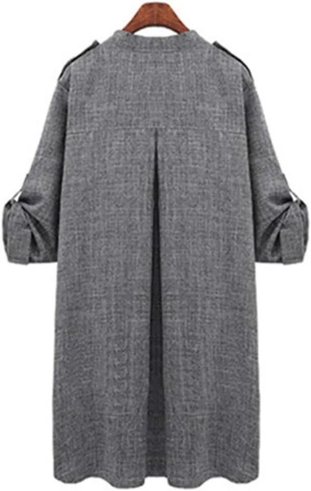 Andongnywell Women's Open Front Cardigan Lapel Trench Roll Up Sleeve Casual Waterfall Jackets Coat Outerwear Overcoat