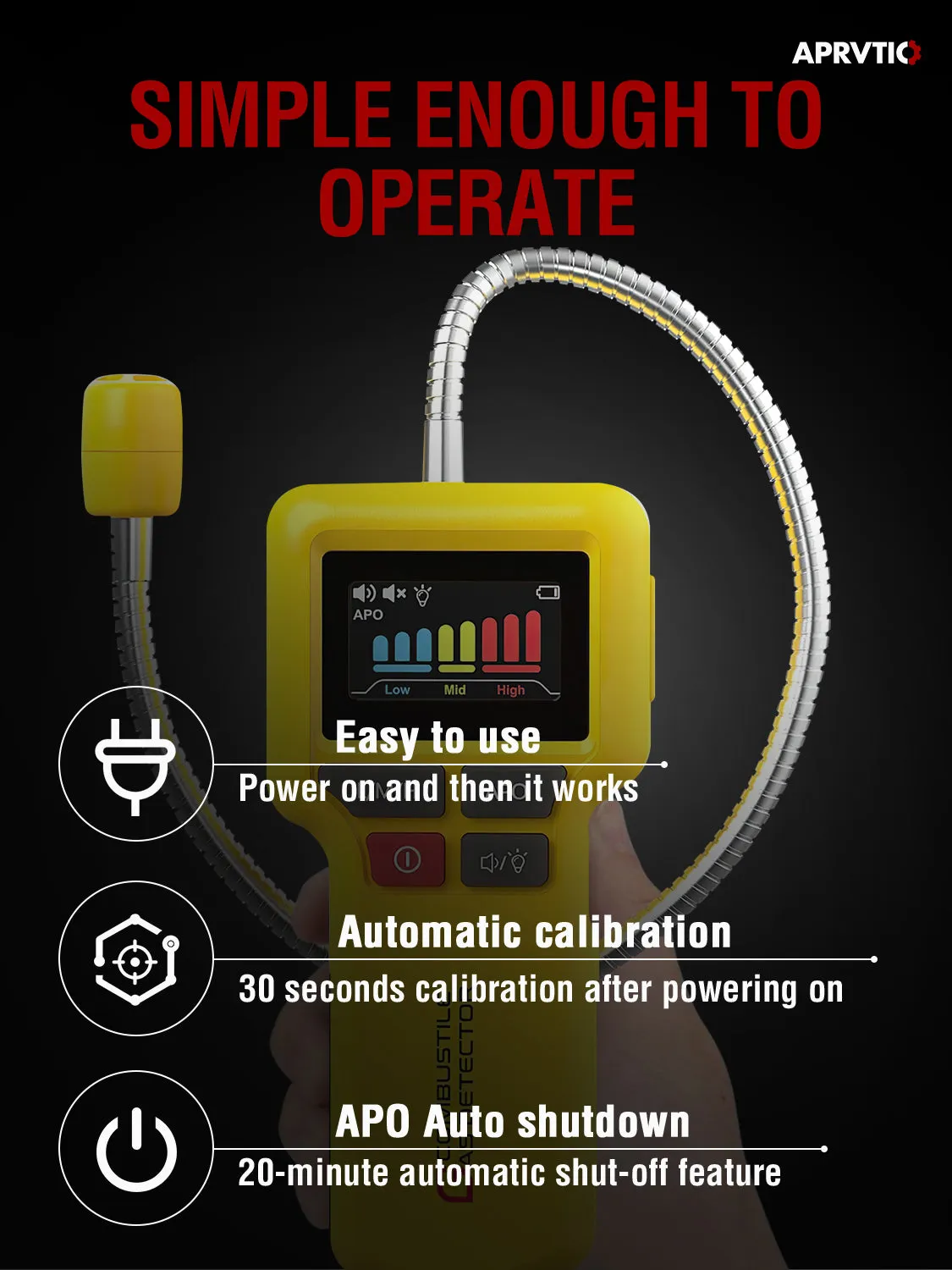 Aprvtio ALD-30 Gas Leak Detector with Audible & Visual Alarm