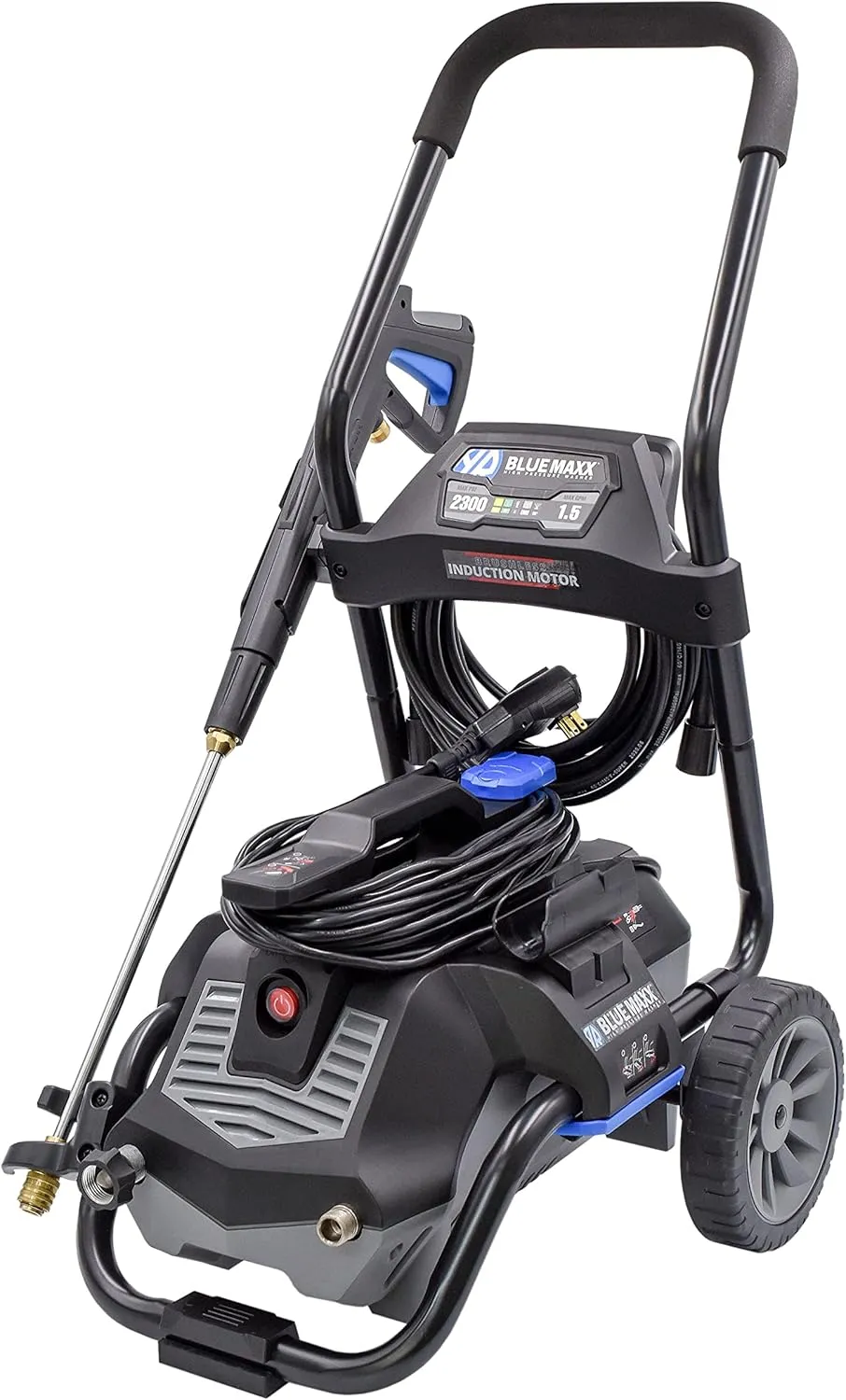 AR Blue Clean Maxx, BM2300 Electric Pressure Washer-2300 PSI, 1.5 GPM, 13 Amps Quick Connect Accessories, 2 in 1 Detachable Cart, On Board Storage, Portable Pressure Washer, High Pressure