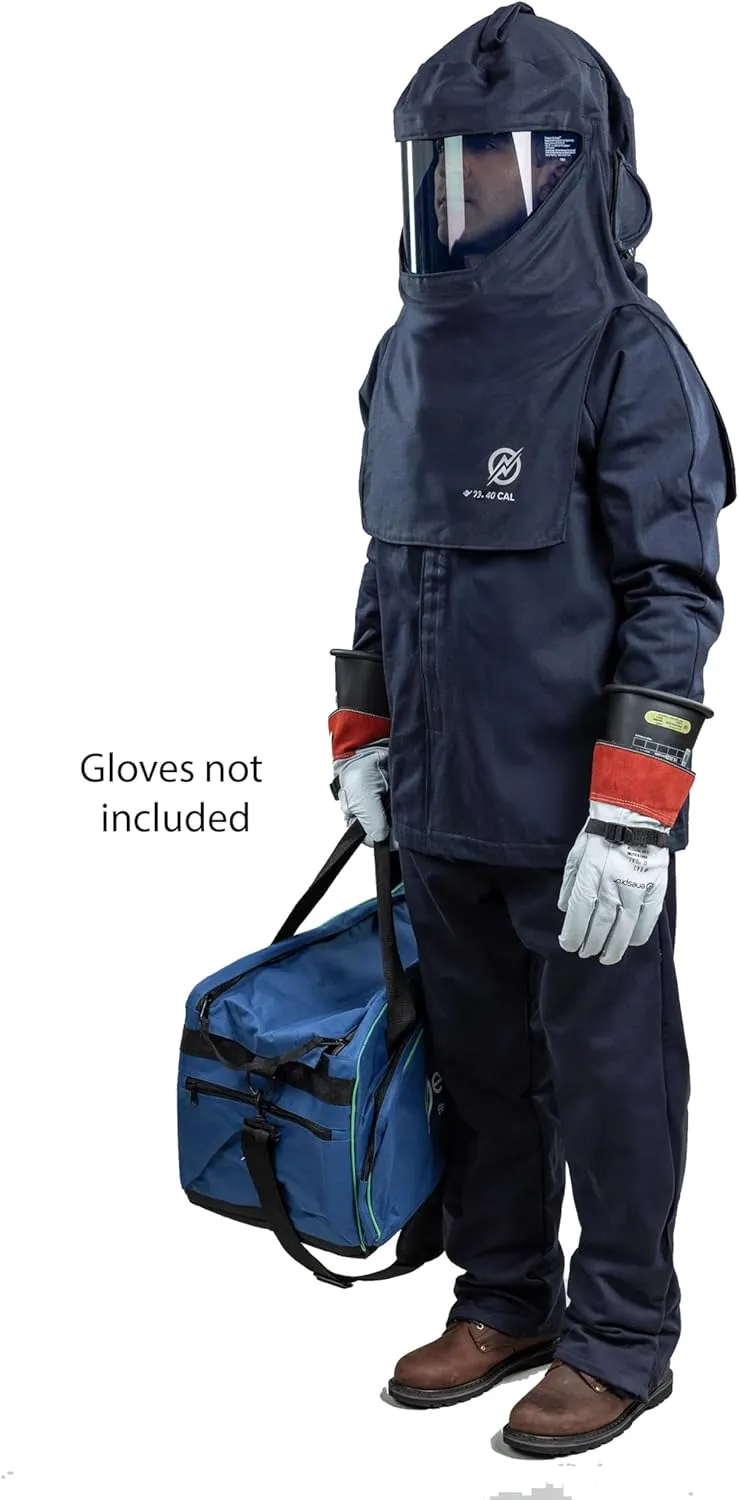 ArcGuard, CAT 4, 40 Cal Arc Flash Kit with FR Short Coat and Bib Overall, Standard Hood, Safety Glasses, and Gear Bag