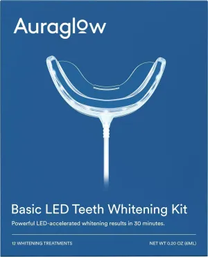 Auraglow Teeth Whitening Kit, Wired LED Accelerator Light, 35% Carbamide Peroxide Teeth Whitening Gel, 12 Whitening Treatments, Whitens up to 10 Shades in 7 Days
