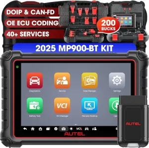 Autel MaxiPRO MP900-BT Kit Scanner w/ 200 Bucks OBD1 Kit: 2025 DoIP/CAN FD MP900BT Kit, New Model of MK900BT MP900-BT MS906BT, Pro ECU Coding as MS906 Pro, 3000  Tests, 40  Service, OS 11, FCA SGW