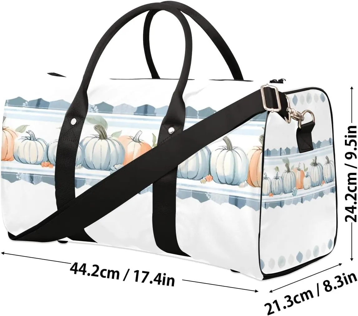 Autumn Harvest White Pumpkin Travel Duffel Bag for Women Men Waterproof Foldable Overnight Weekender Bag Large Capacity Sports Gym Bag