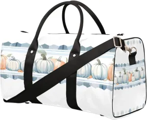 Autumn Harvest White Pumpkin Travel Duffel Bag for Women Men Waterproof Foldable Overnight Weekender Bag Large Capacity Sports Gym Bag