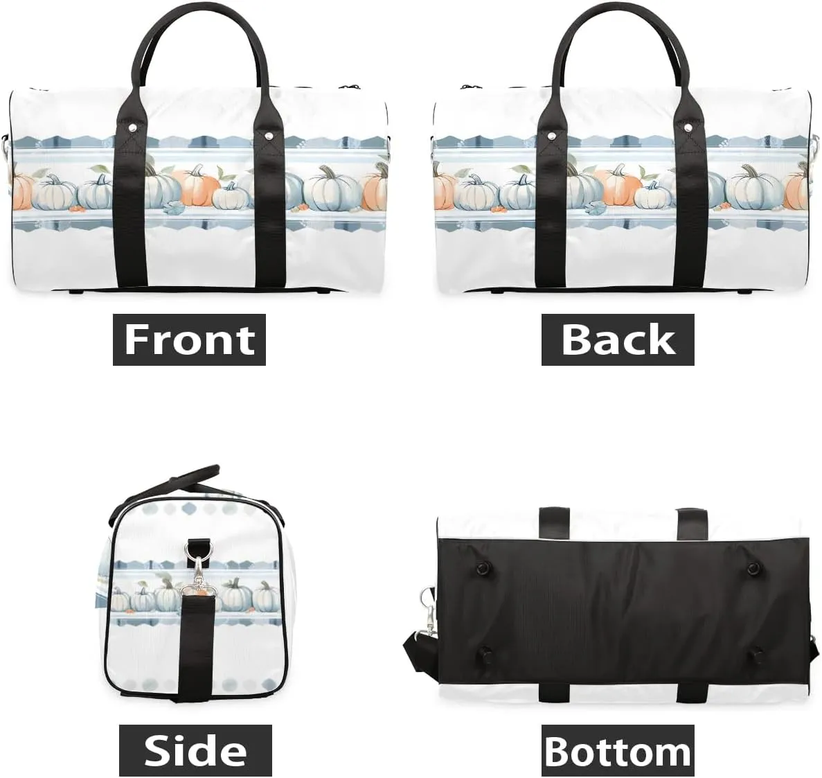 Autumn Harvest White Pumpkin Travel Duffel Bag for Women Men Waterproof Foldable Overnight Weekender Bag Large Capacity Sports Gym Bag