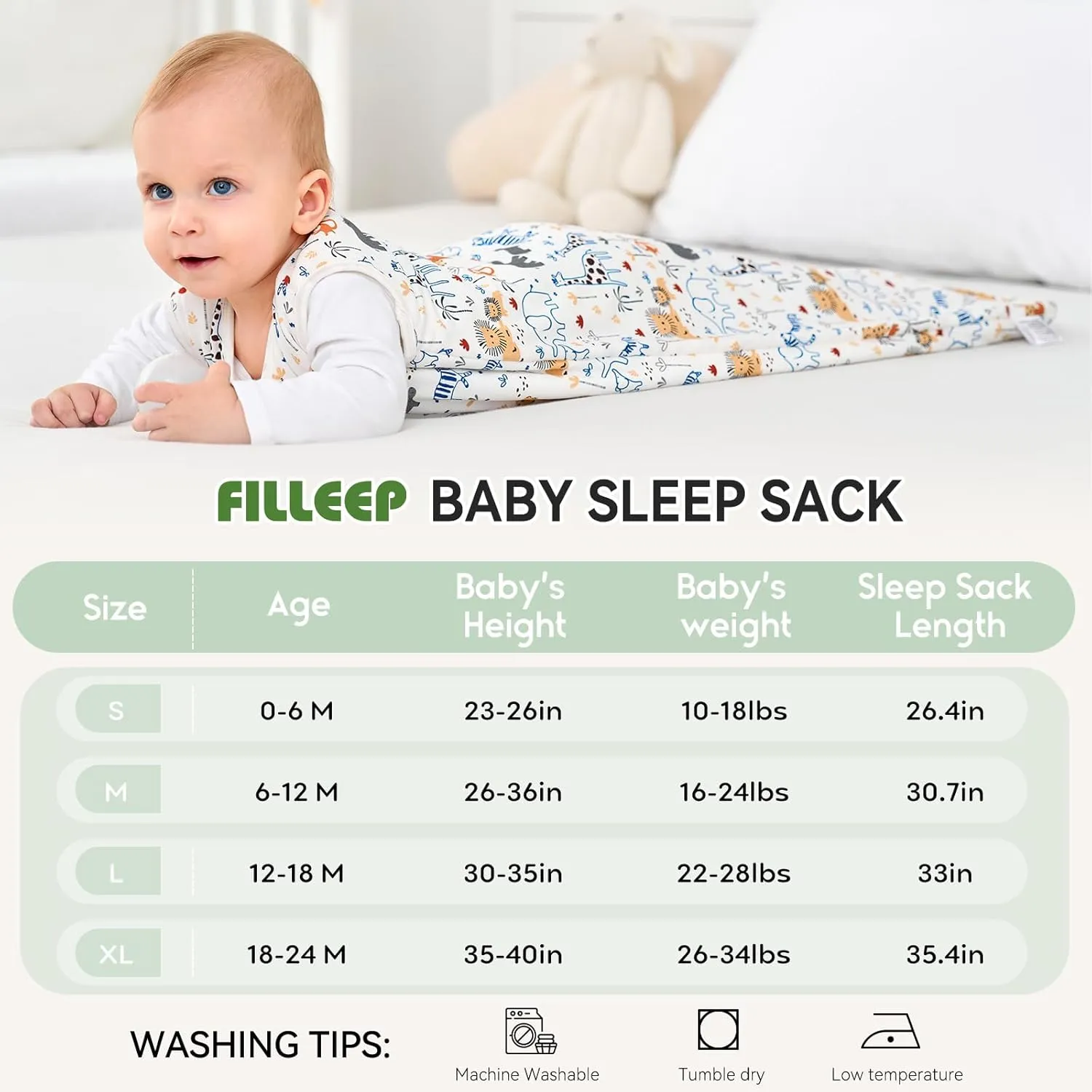 Baby Sleep Sack 0-6 Months Rayon Made From Bamboo 1.0 Tog Soft Wearable Blanket Baby Sleeping Bag for Infant Newborn 2-Way Zipper Toddler Sleep Sacks