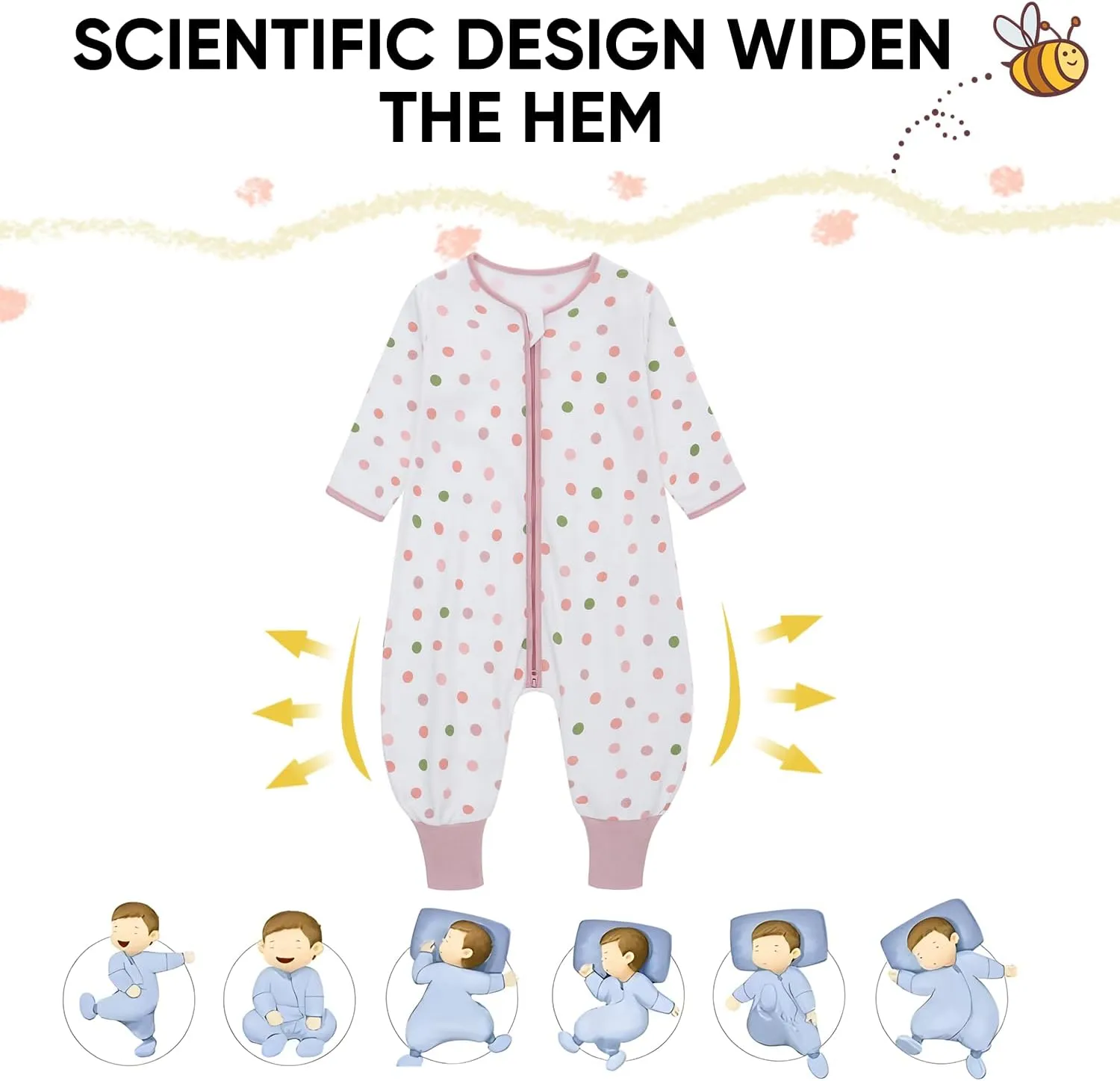 Baby Sleeping Bag with Feet, Summer Toddler Sleeping Sack with Legs Long Sleeves,Baby Wearable Blanket Sleep Sack 0.5 TOG