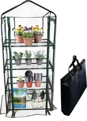 BACKYARD EXPRESSIONS PATIO · HOME · GARDEN 911217 Mini Greenhouse 4-Tier Growing Rack, Portable Carry/Storage Bag, Dark Green