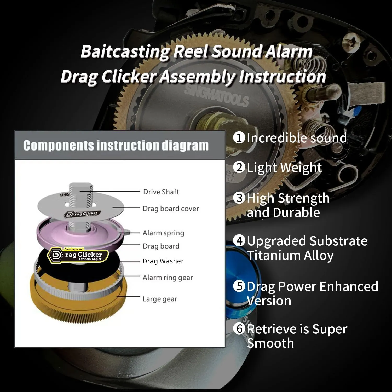 Baitcasting Reel Drag Clicker Kit for Daiwa Kastking Shimano Reel Curado, Scorp. MD, Tranx, Antares Aderbaren Tatula Zillion Alphas Tunning Upgrade Accessories