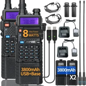 BAOFENG UV-5R Ham Radio 8W Long Range UV5R Dual Band Handheld Rechargeable Walkie Talkies Two Way Radio Portable Radio Full Kit,2Pack (A)