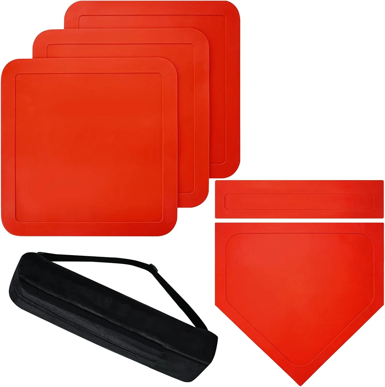 Baseball Bases for Yard - 3 Throw Down Bases 1 Homeplate 1 Pitching Rubber with Baseball Bases Bag for Kids Practice, Rubber Bases for Kickball Baseball Play