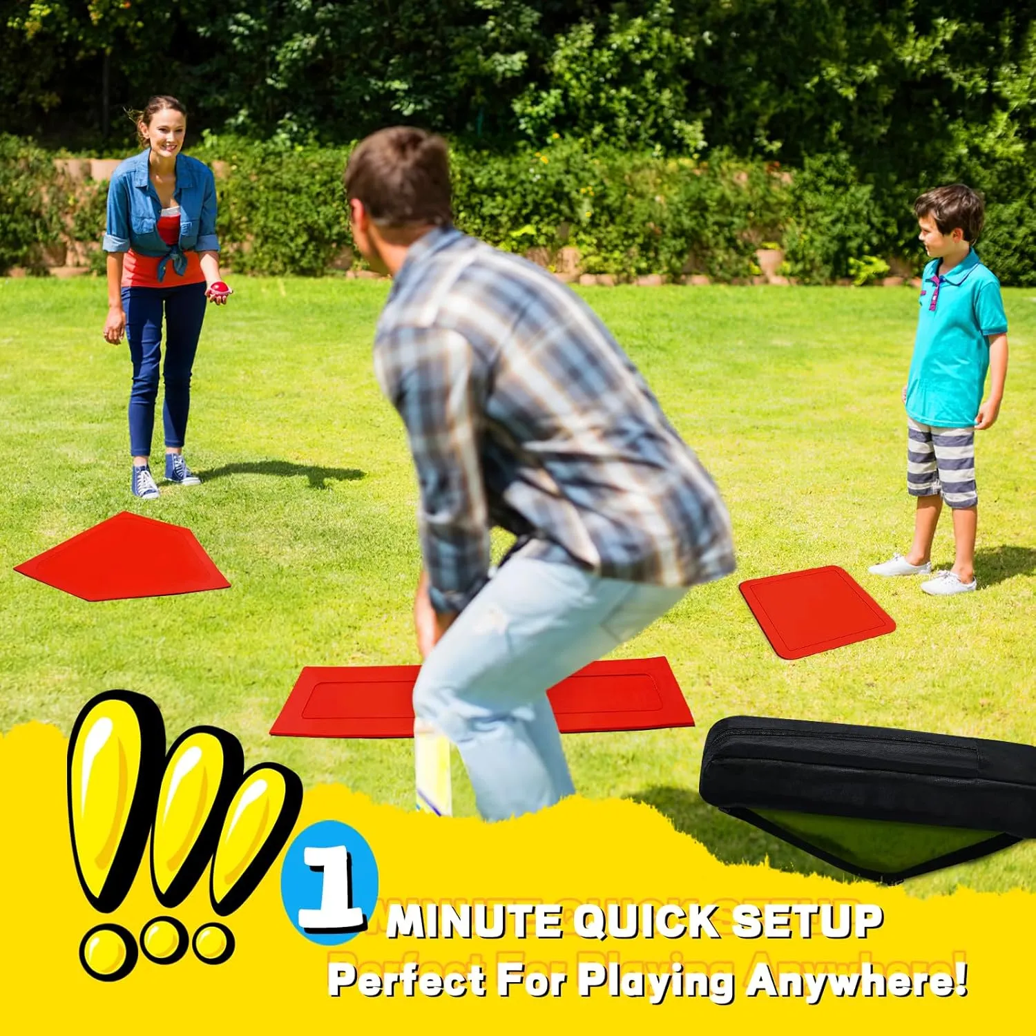 Baseball Bases for Yard - 3 Throw Down Bases 1 Homeplate 1 Pitching Rubber with Baseball Bases Bag for Kids Practice, Rubber Bases for Kickball Baseball Play