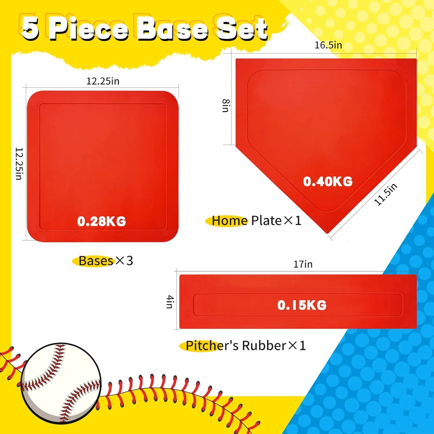 Baseball Bases for Yard - 3 Throw Down Bases 1 Homeplate 1 Pitching Rubber with Baseball Bases Bag for Kids Practice, Rubber Bases for Kickball Baseball Play