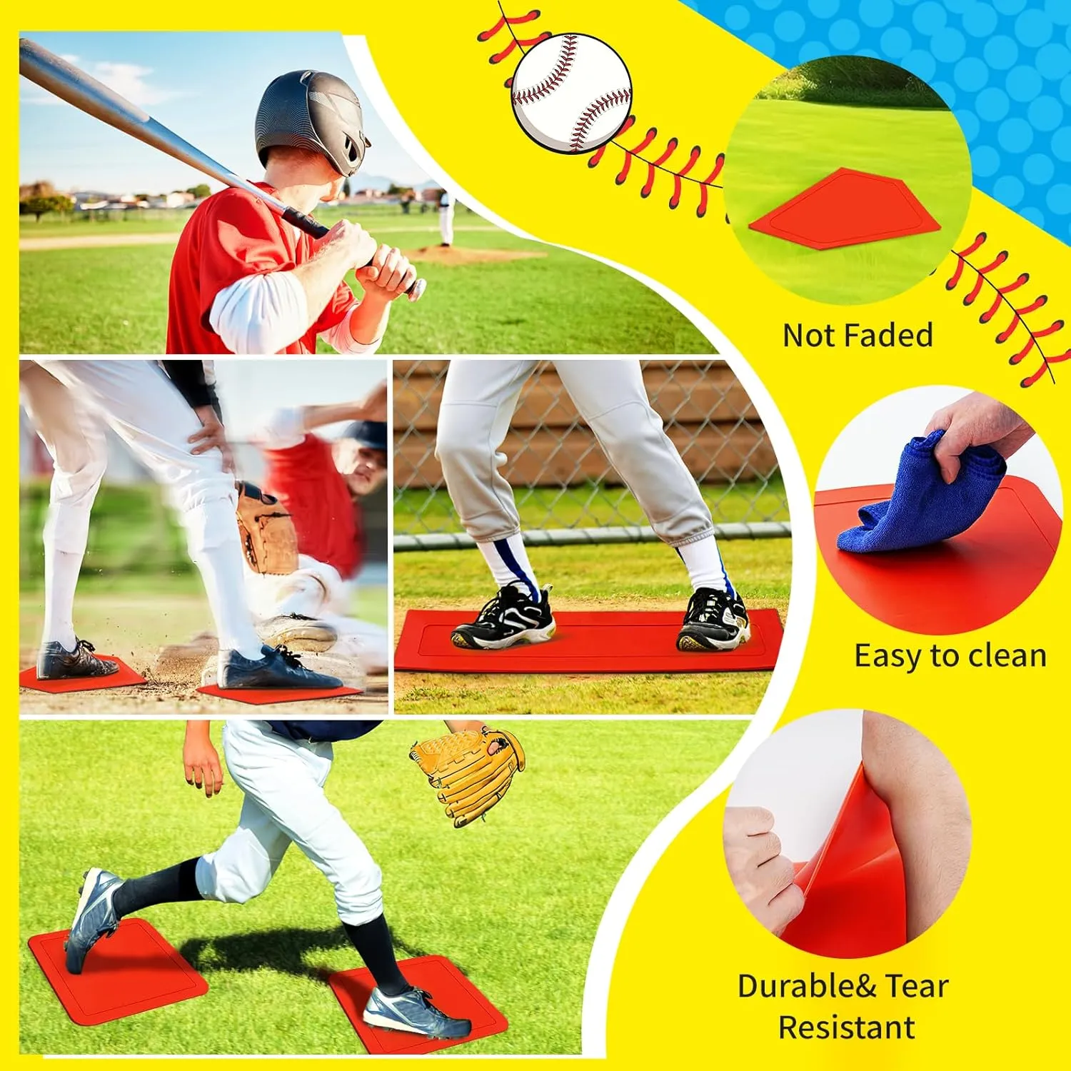 Baseball Bases for Yard - 3 Throw Down Bases 1 Homeplate 1 Pitching Rubber with Baseball Bases Bag for Kids Practice, Rubber Bases for Kickball Baseball Play