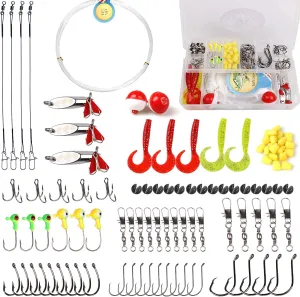 Basic Fishing Tackle Starter Kit, Freshwater Soft Fishing Lures Terminal Tackle Set with Tackle Box Including Worms Baits, Jigs, Swivels, Hooks, Fishing Gears for Panfish Catfish Bass Trout