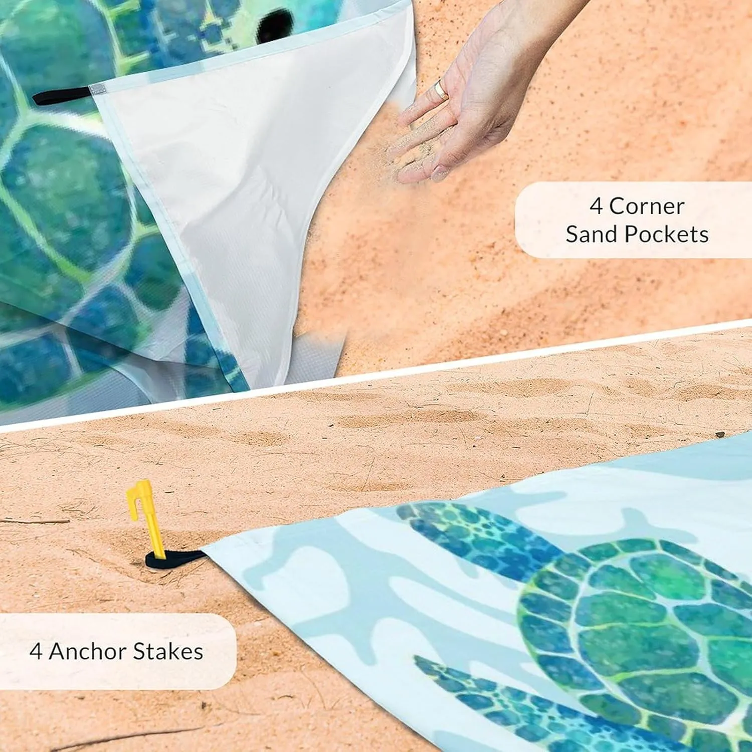 Beach Blanket Sandproof - 87x79 Inches Waterproof Outdoor Blanket - Custom Blue Picnic Camping Mat for Outdoors - Beach Gear with Stakes & Sand Pocket