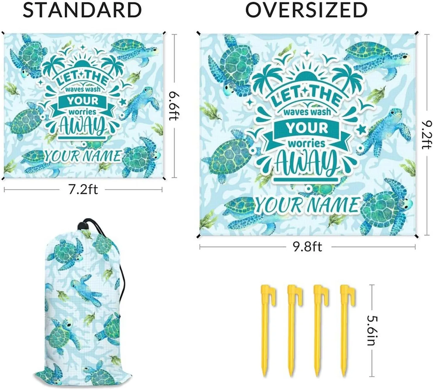 Beach Blanket Sandproof - 87x79 Inches Waterproof Outdoor Blanket - Custom Blue Picnic Camping Mat for Outdoors - Beach Gear with Stakes & Sand Pocket
