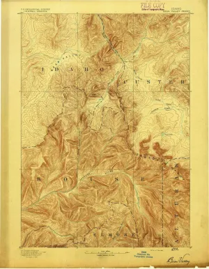 Bear Valley ID topo map, 1:125000 Scale, 30 X 30 Minute, Historical, 1893, 20.2 x 15.6 in