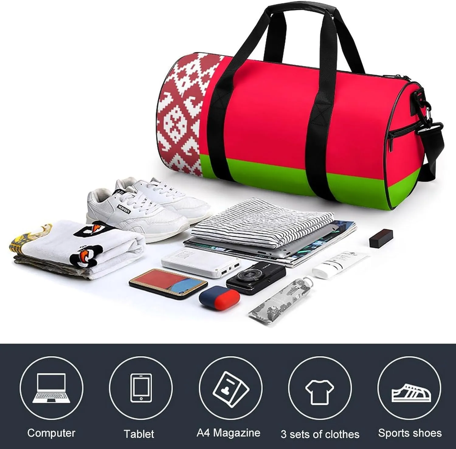 Belarus Flag Sports Gym Bag for Boys Girls with Wet Pocket Travel Duffel Tote