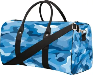 Blue Camouflage Is Cool Travel Duffel Bag for Women Men Small Sport Gym Bag Waterproof Weekender Overnight Lightweight Carry on Foldable Gym Bag for Training Swim Yoga Traveling Handbag