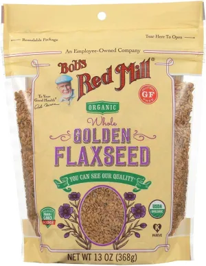 Bob's Red Mill Organic Golden Flaxseeds, Resealable Stand up Bag, 13 OZ (Pack - 6)