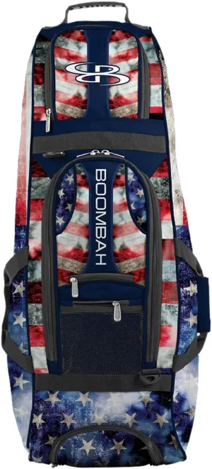 Boombah Spartan Rolling Bat Bag 2.0-38" x 12-1/2" x 12" - Old Glory Navy/Red/White - Holds 4 Bats and Much More