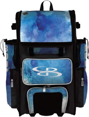 Boombah Superpack Hybrid Rolling Bat Bag - Solace Bat Pack White/Black/Cyan - Wheeled & Backpack Version