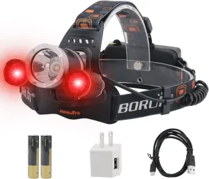 BORUIT RJ-3000 LED Rechargeable Headlamp,3 Modes White and Red LED Hunting Headlamps,Super Bright Tactical Flashlight Red Light Head Lamp for Running Camping Hiking Fishing