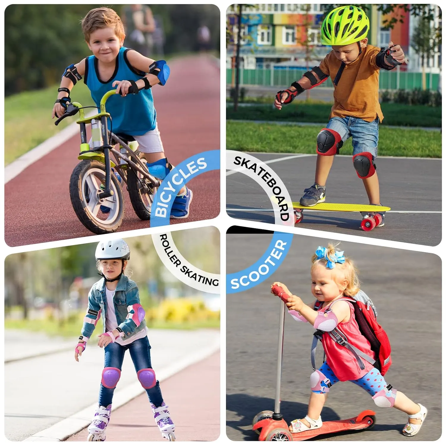 BOSONER Basic Kids Protective Gear: Kids Knee Pads and Elbow Pads with Wrist Guards Set for 3-15 Years - Design for Roller Skates, Cycling, BMX Bike, Skateboard, Inline Skating, Scooter Riding Sports