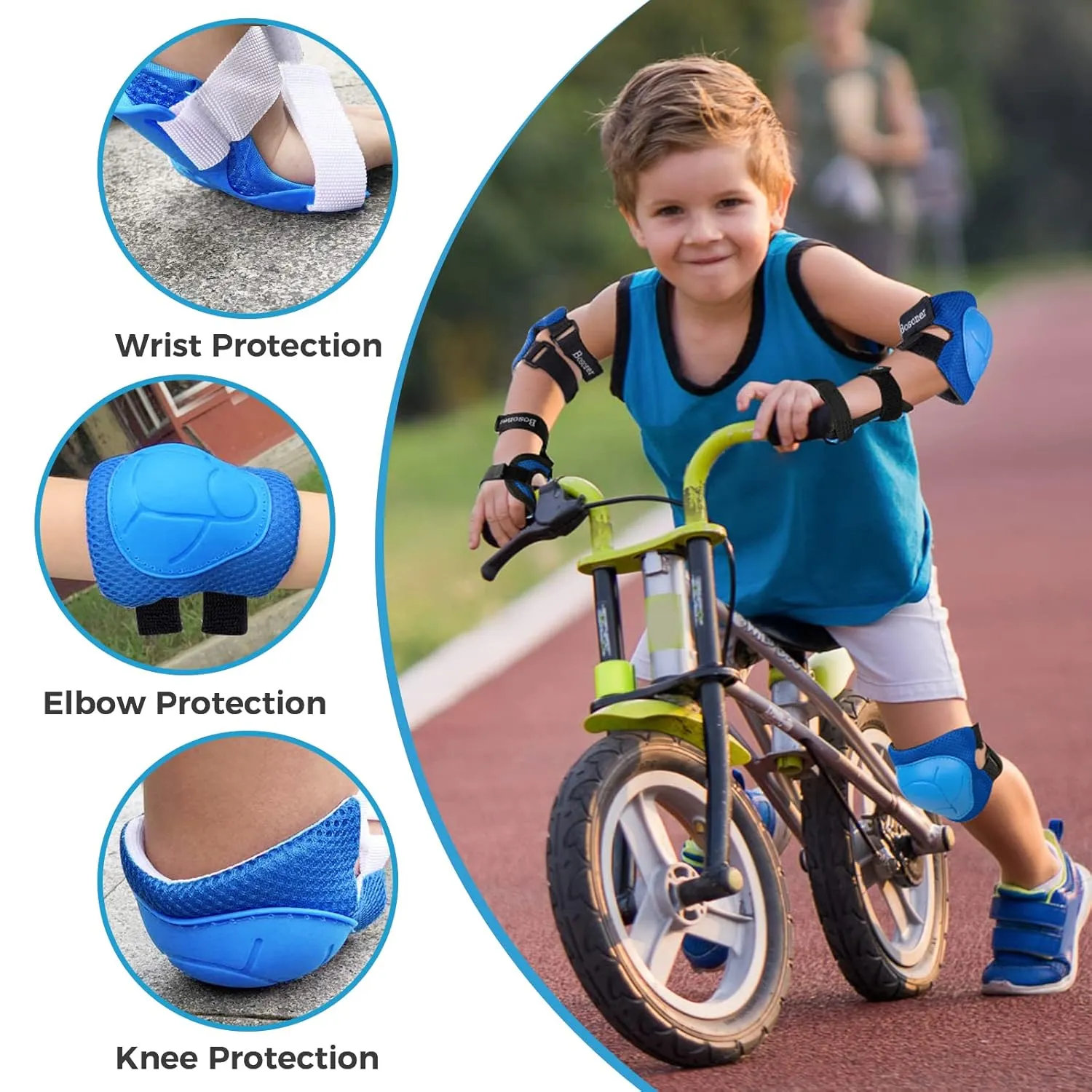 BOSONER Basic Kids Protective Gear: Kids Knee Pads and Elbow Pads with Wrist Guards Set for 3-15 Years - Design for Roller Skates, Cycling, BMX Bike, Skateboard, Inline Skating, Scooter Riding Sports