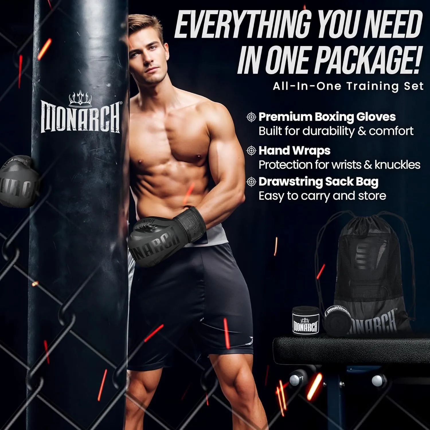 Boxing Gloves Men Women with Hand Wraps for Boxing, Muay thai, kickboxing, Punching Bag Workout traing and Sparing Gear Complete Boxing Kit, Size 8-16 OZ