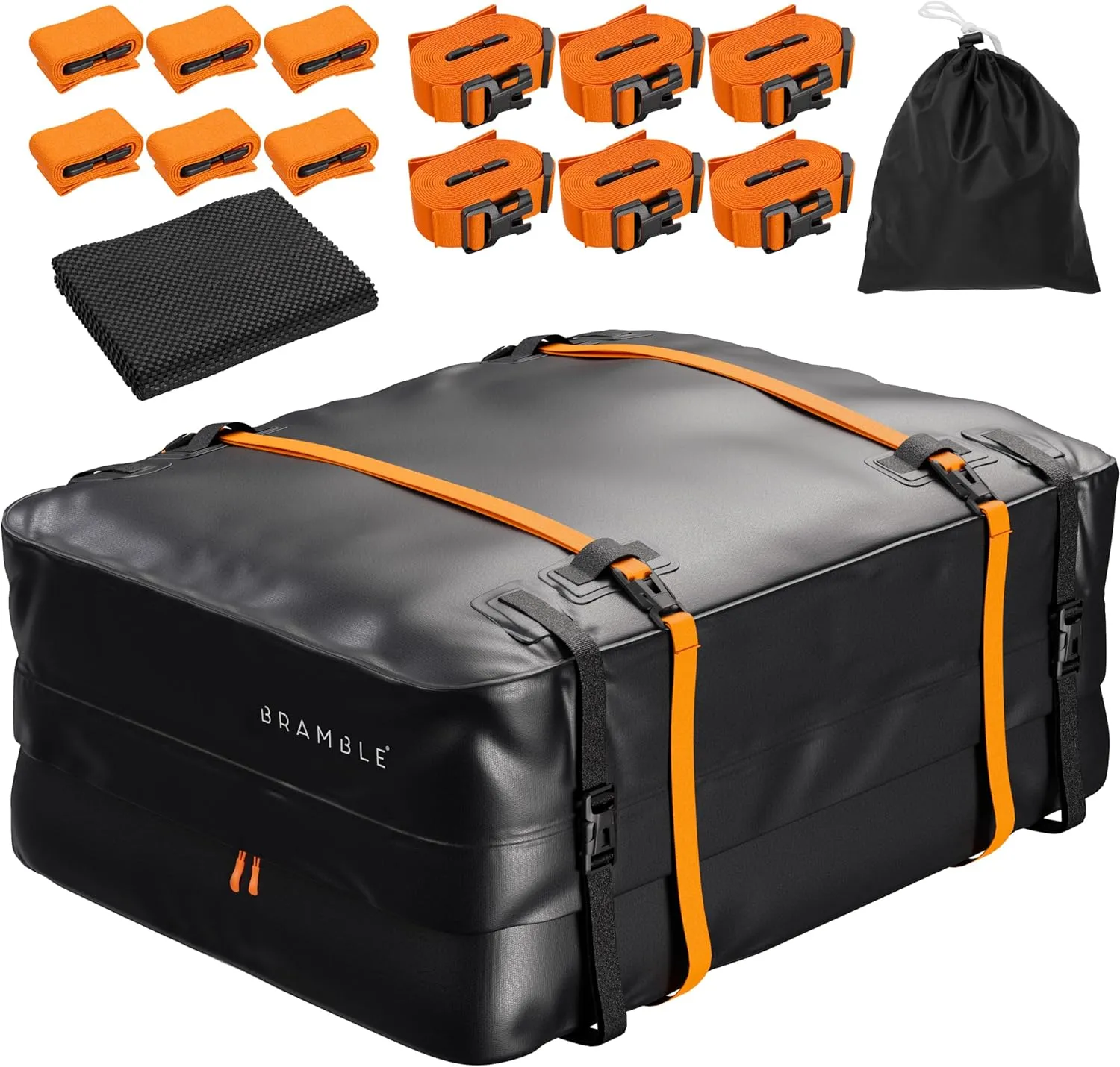 BRAMBLE Strong Car Roof Bag Rooftop Cargo Carrier 20 Cubic Feet, 100% Waterproof & Tear Resistant Car Roof Cargo Carrier, Fit for All Cars with/Without Roof Rack, Include Non-Slip Mat, Hooks, Straps