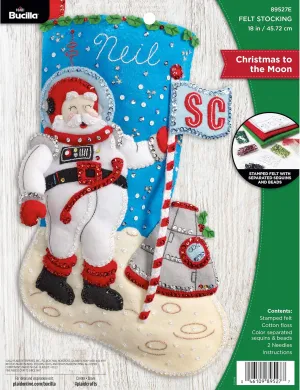 Bucilla Felt Applique 18" Stocking Making Kit, Christmas to The Moon, Perfect for DIY Arts and Crafts, 89527E
