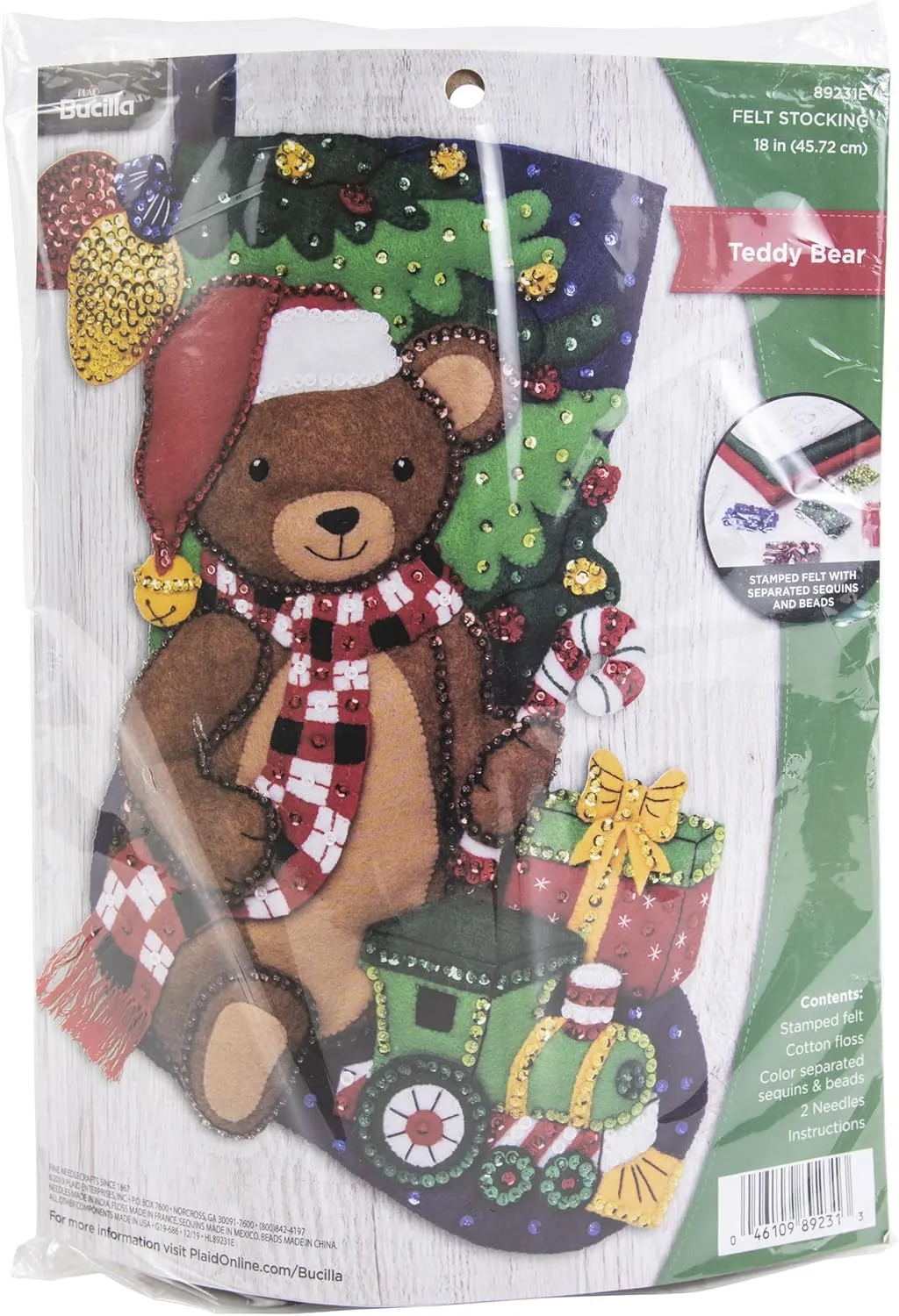 Bucilla Felt Applique Christmas Stocking Kit, 18", Teddy Bear