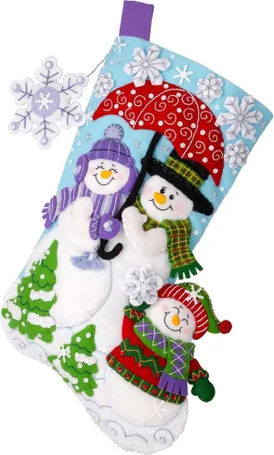 Bucilla, Frosty Family, Felt Applique 18" Stocking Making Kit, Perfect for Holiday DIY Arts and Crafts, 89683E