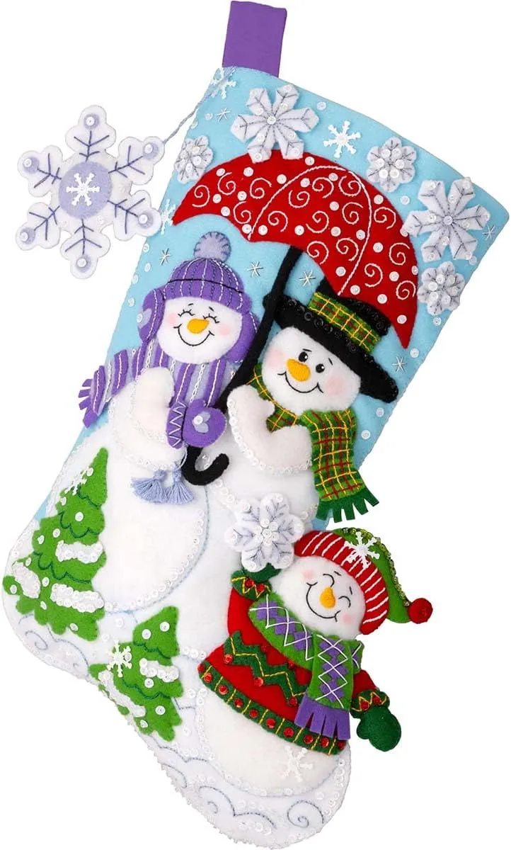 Bucilla, Frosty Family, Felt Applique 18" Stocking Making Kit, Perfect for Holiday DIY Arts and Crafts, 89683E
