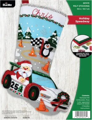 Bucilla, Holiday Speedway, Perfect for DIY Arts and Crafts Felt Applique 18" Stocking Making Kit