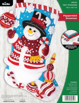 Bucilla, Peppermint Snowman, Felt Applique 18" Stocking Making Kit, Perfect for DIY Arts and Crafts, 89610E