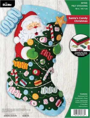 Bucilla, Santa's Candy Christmas, Perfect for DIY Arts and Crafts Felt Applique 18" Stocking Making Kit