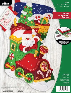 Bucilla, Santa's Peppermint Express, Felt Applique 18" Stocking Making Kit, Perfect for DIY Arts and Crafts, 89611E