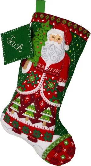 Bucilla, Santa's Quilted Delight, Felt Applique 18" Stocking Making Kit, Perfect for DIY Arts and Crafts, 89734E